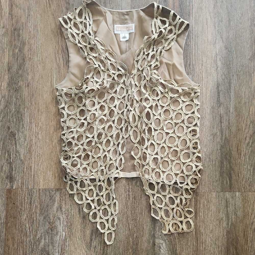 Vintage Moses Collection Metallic Linen Circle Vest S Art to Wear Whimsigoth Y2K - Picture 10 of 10